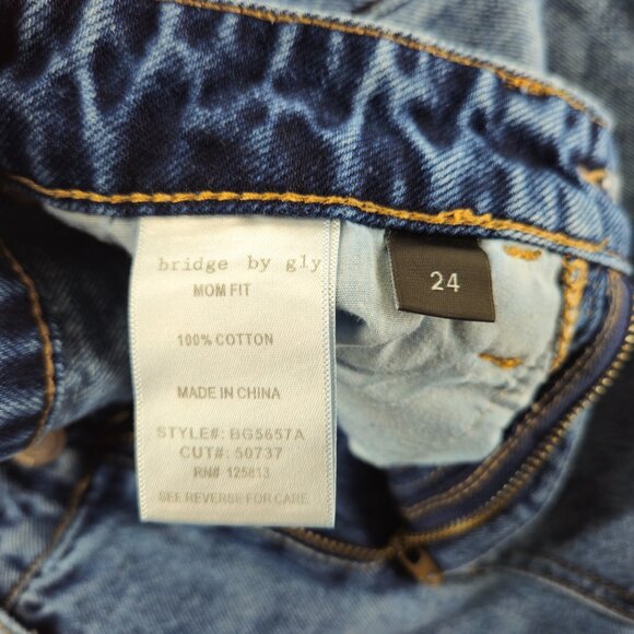 Bridge by Gly Denim Shorts Womens 24 Blue Distressed High Rise Mom Fit Raw Hem - Picture 6 of 13